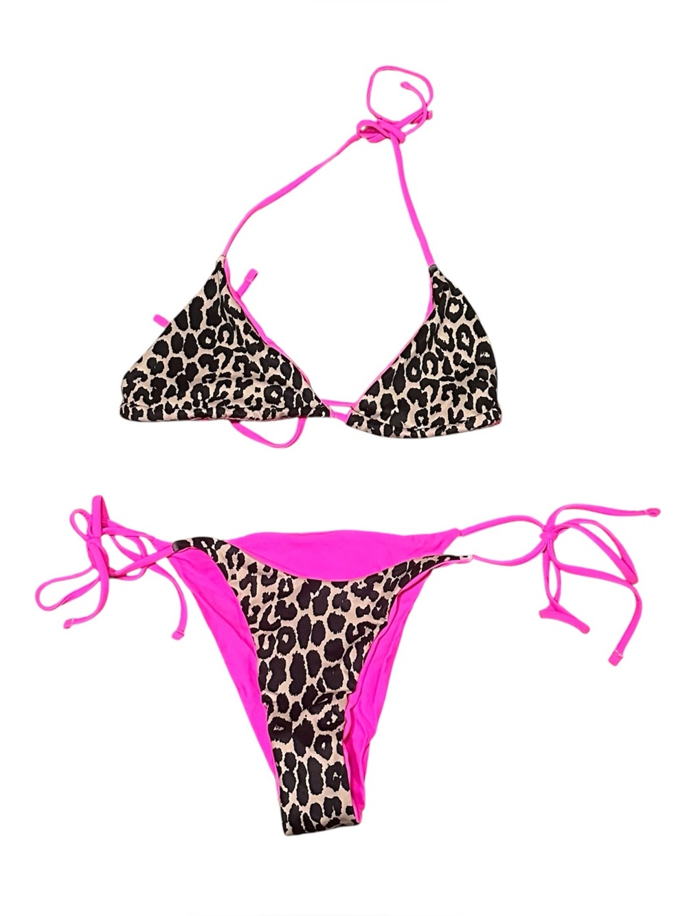 Hot Pink Cheetah Print String Bikini Swim Suit